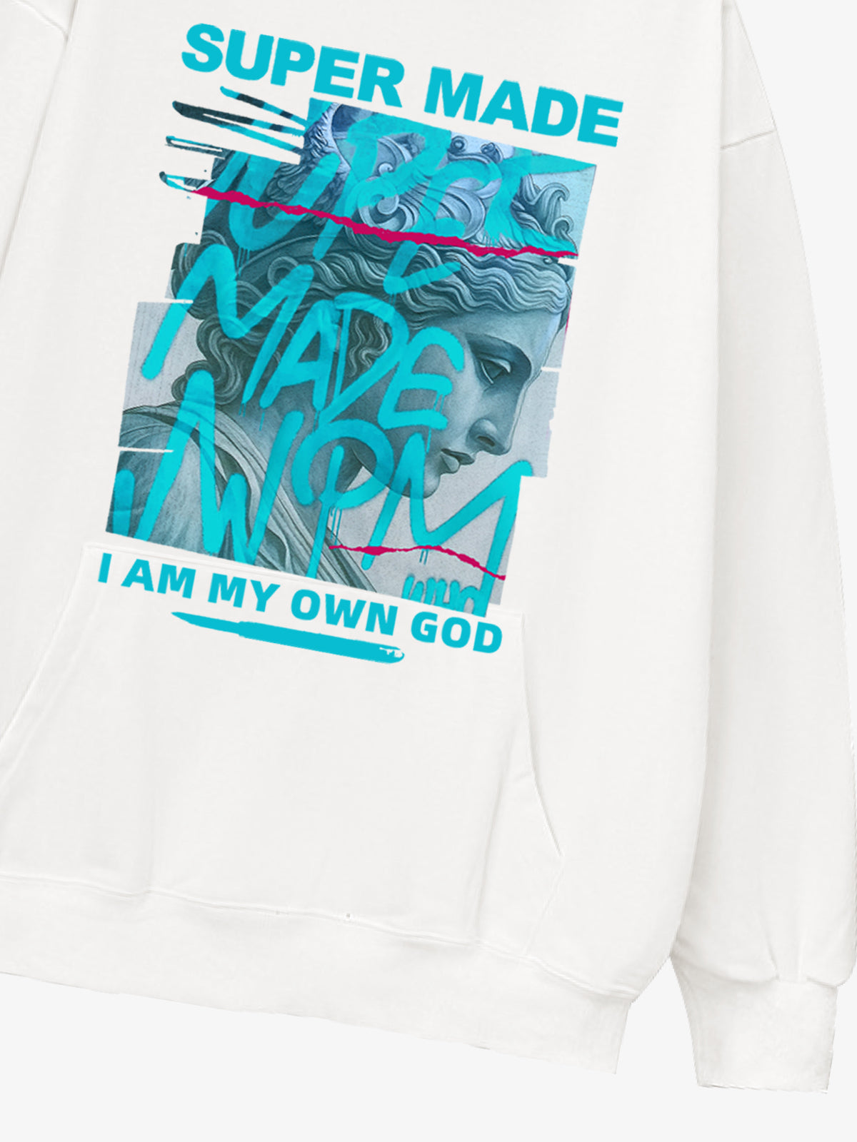 Supermade Street Graffiti Statue-print Hooded Hweatshirt 