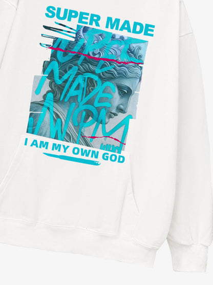 Supermade Street Graffiti Statue-print Hooded Hweatshirt 