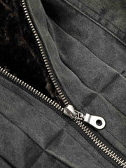 Vintage Distressed Pleated Shearling Collar Fleece Jacket 
