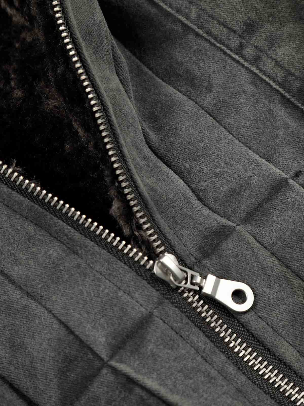 Vintage Distressed Pleated Shearling Collar Fleece Jacket 