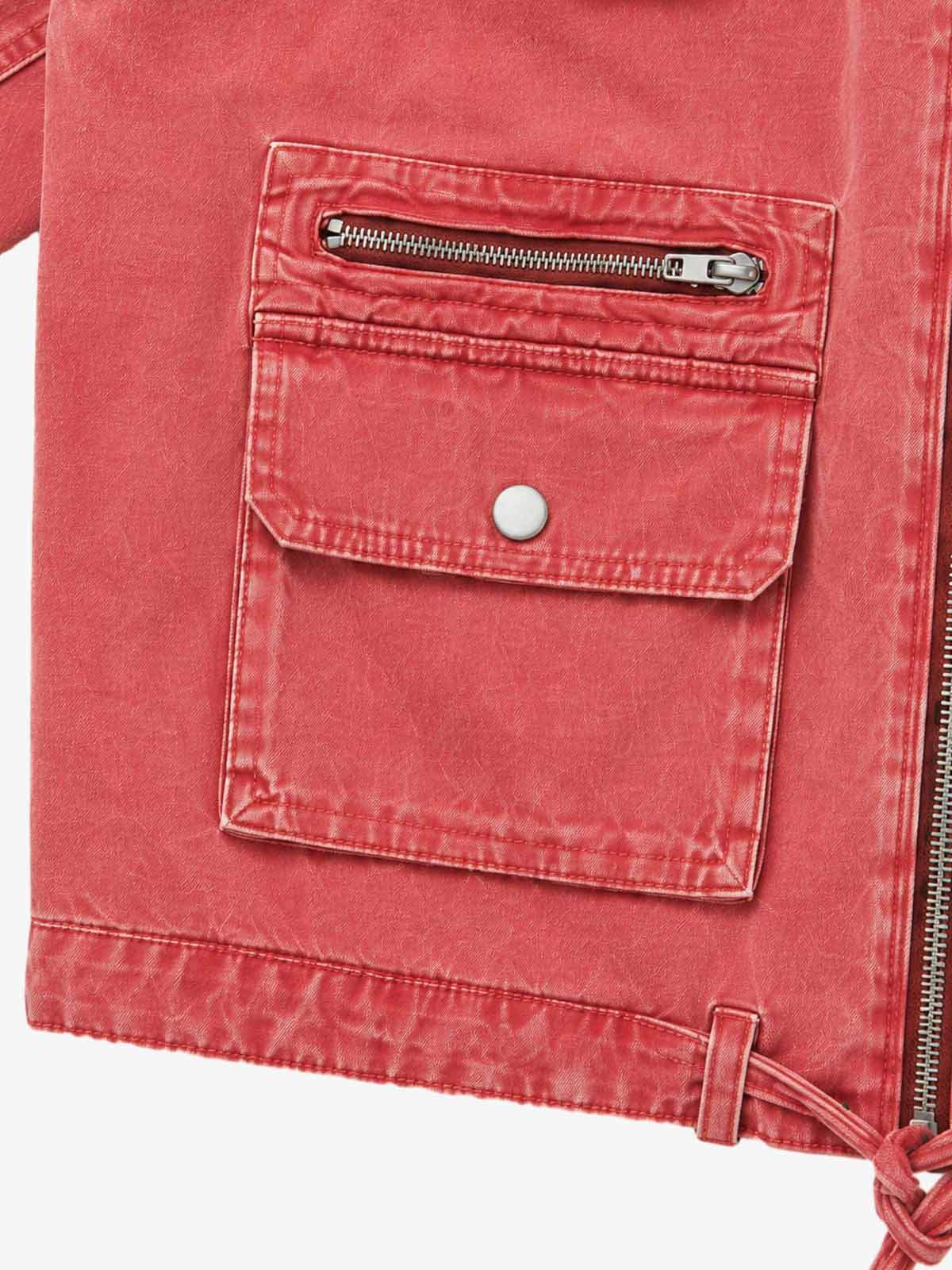 Washed Multi-Pocket Cropped Boxy Biker Jacket