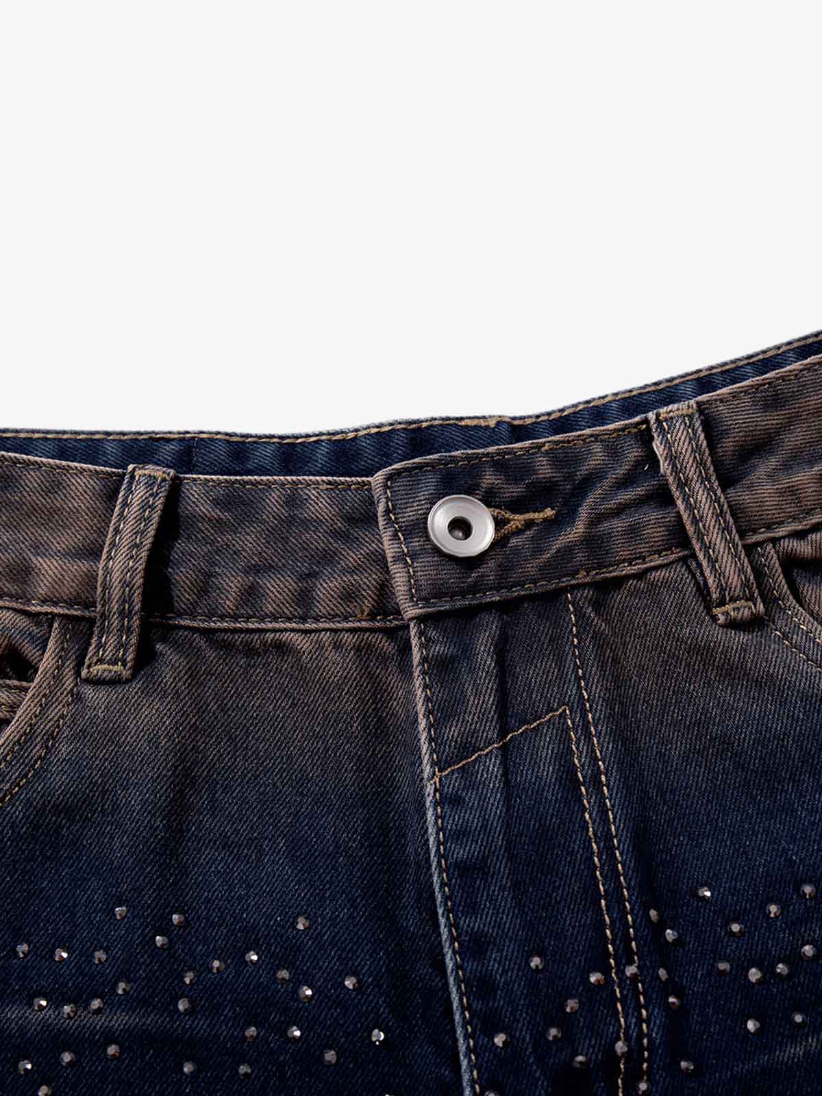 Gradient Wash Wide-Leg Jeans with Rhinestone Accents 