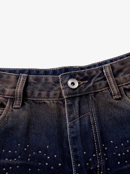 Gradient Wash Wide-Leg Jeans with Rhinestone Accents 