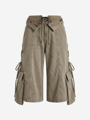 Turned-Waist Utility Wide-Leg Jeans