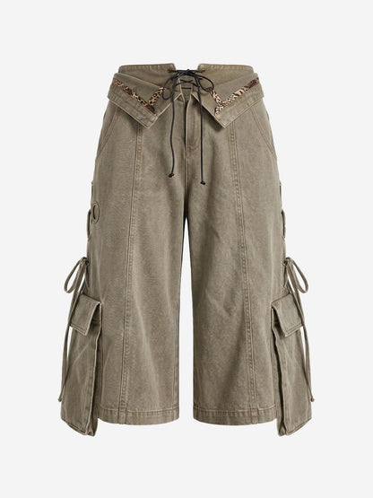 Turned-Waist Utility Wide-Leg Jeans