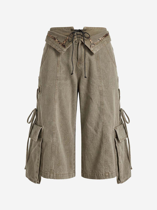 Turned-Waist Utility Wide-Leg Jeans