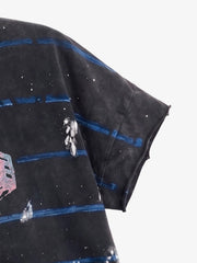 Vintage Washed Striped Paint Splatter Graphic T-Shirt 
