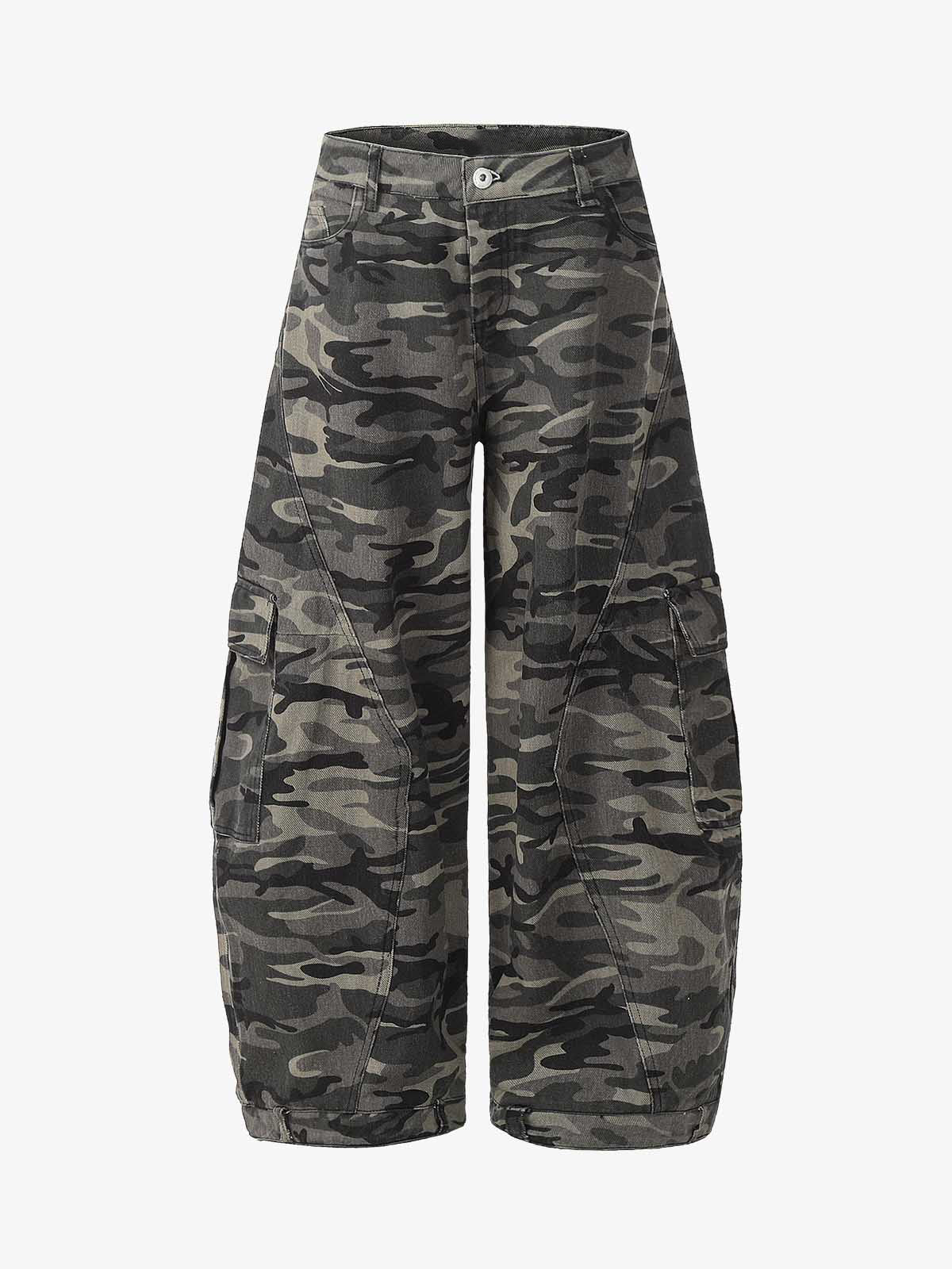 Camouflage Printed Curved Denim Jeans 