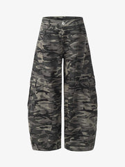 Camouflage Printed Curved Denim Jeans 