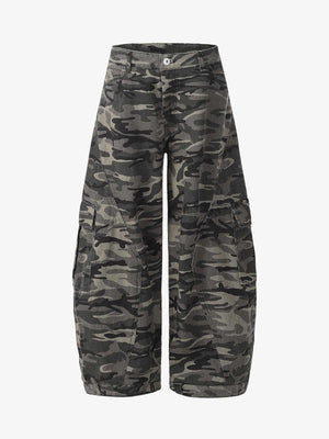 Camouflage Printed Curved Denim Jeans 