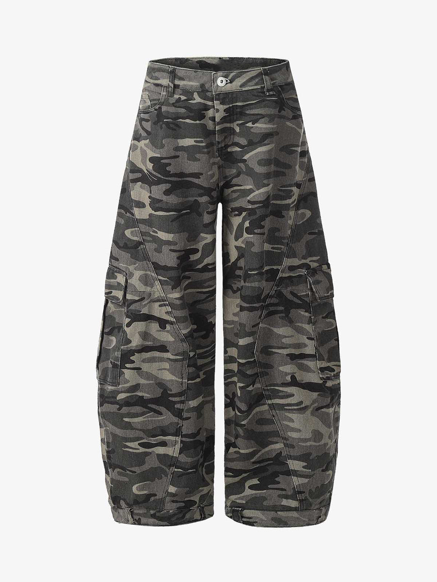 Camouflage Printed Curved Denim Jeans 