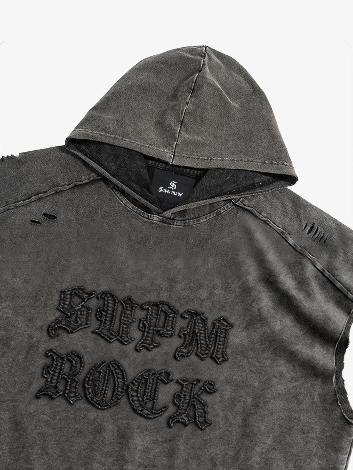 Distressed Washed Sleeveless Hoodie 