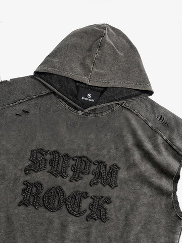 Distressed Washed Sleeveless Hoodie 