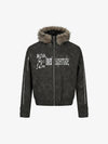 Letter Graphic Fur-Collar Zip-Up Jacket