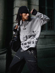 Waffelstrick Distressed Gradient Print Long-T-Shirt