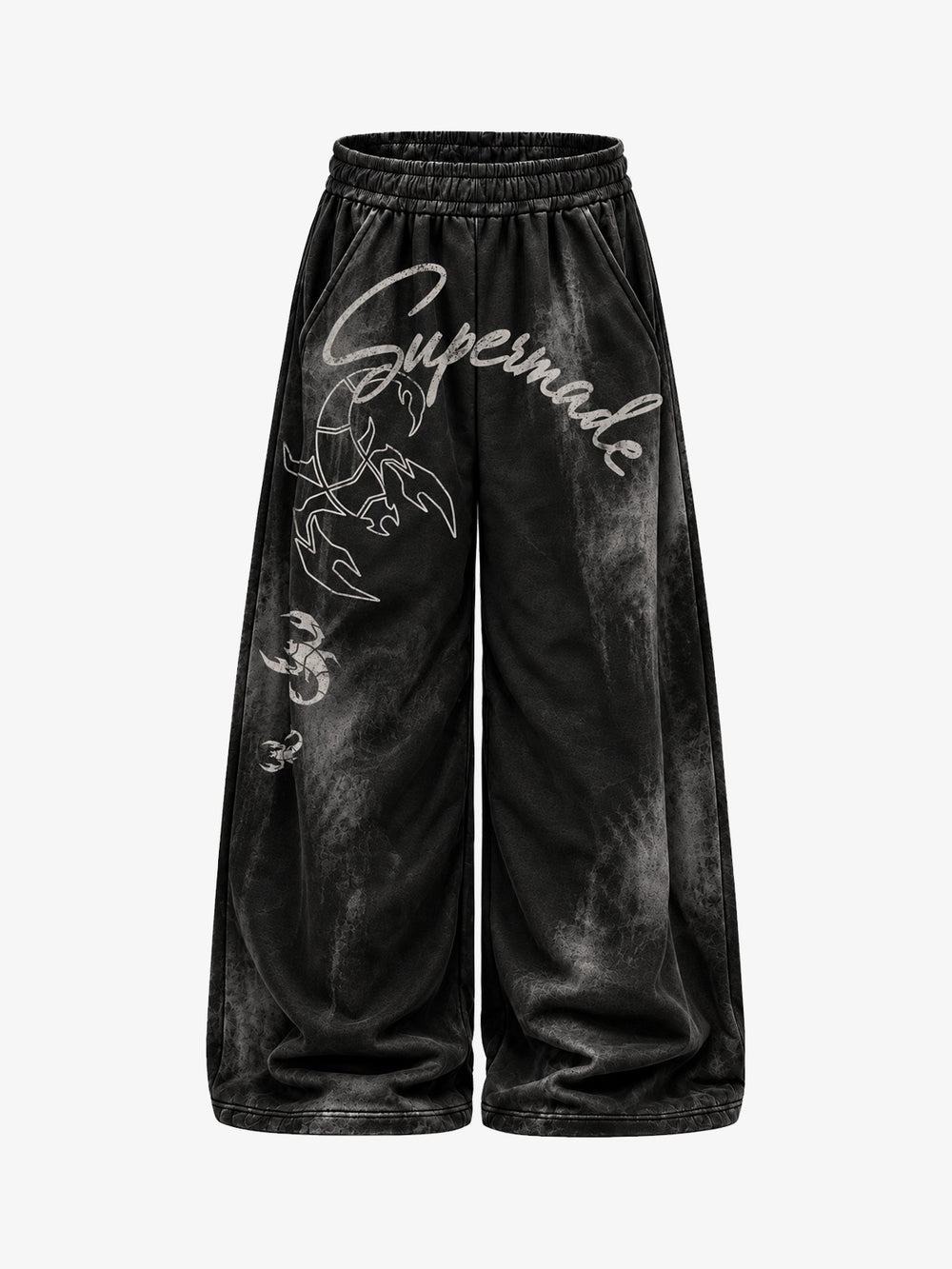 Washed Scorpion Graphic Print Spray-Effect Wide-Leg Sweatpants
