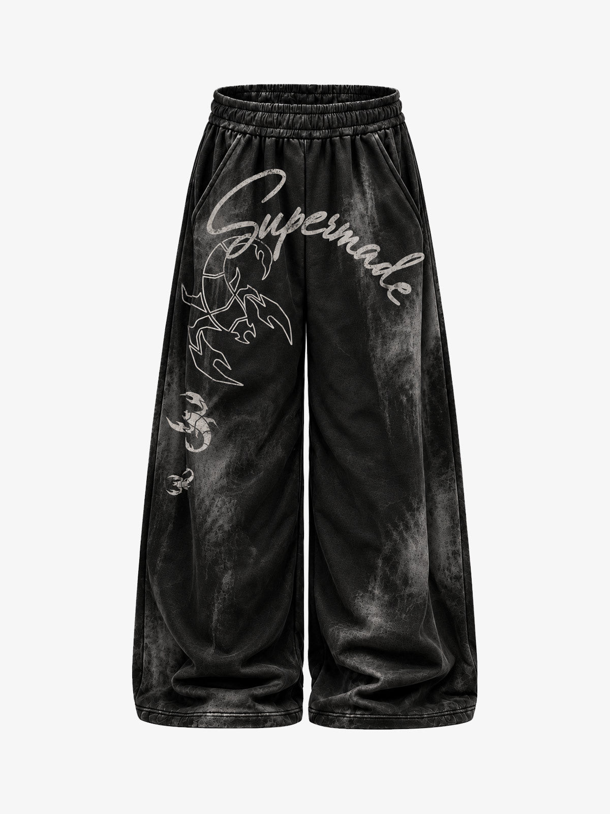 Pantalon de survêtement délavé à jambes larges, avec imprimé graphique scorpion et effet pulvérisé