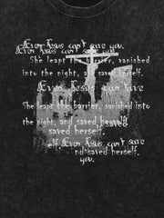 Washed Cross Overlay Text Graphic T-Shirt 