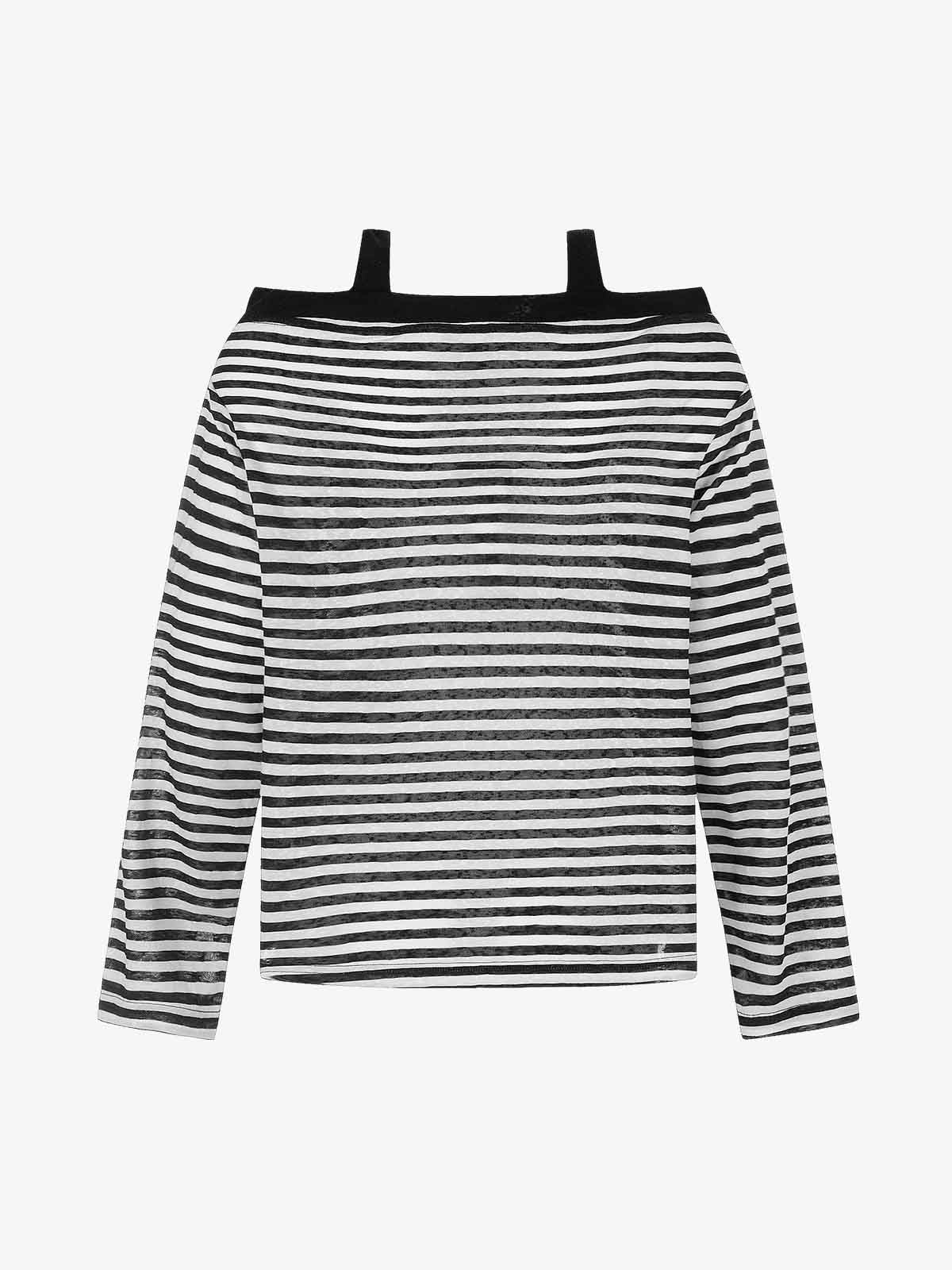 Striped Off-Shoulder Henley T-Shirt 