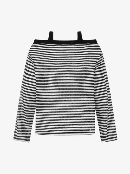 Striped Off-Shoulder Henley T-Shirt 