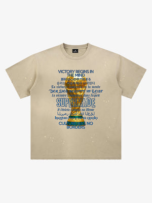 Heavy Wash Splash Ink Loose Edition Short Sleeve T-Shirt with "FIFA" World Cup Motif printed with the "FIFA" motto and multilingual design motif 