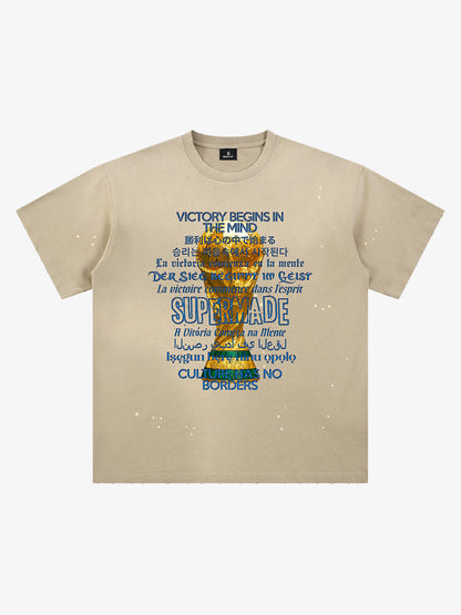 Heavy Wash Splash Ink Loose Edition Short Sleeve T-Shirt with "FIFA" World Cup Motif printed with the "FIFA" motto and multilingual design motif 