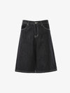 Vintage Contrast Stitch Wide Leg Denim Jorts