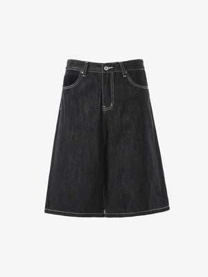 Vintage Contrast Stitch Wide Leg Denim Jorts 