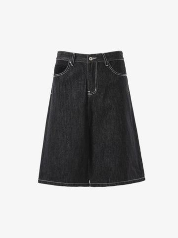 Vintage Contrast Stitch Wide Leg Denim Jorts 