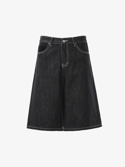 Vintage Contrast Stitch Wide Leg Denim Jorts 