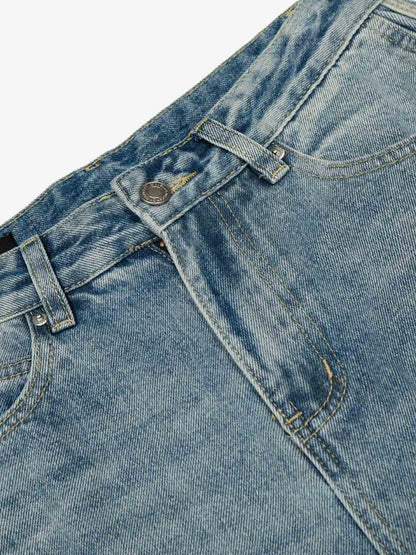 Vintage Washed Side Panel Wide Leg Denim Jeans