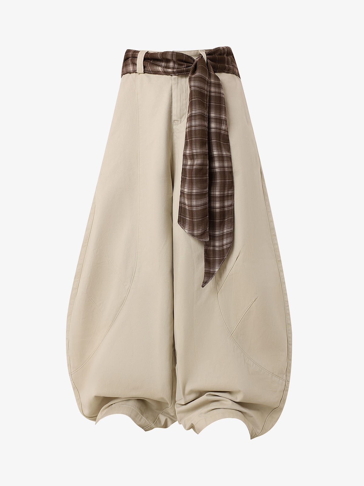 Sash-Belt Curved Balloon Pants 