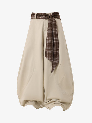 Sash-Belt Curved Balloon Pants 