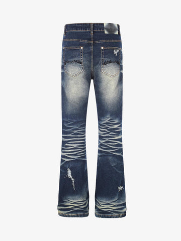 Heavyweight Washed Ripped Flared Jeans