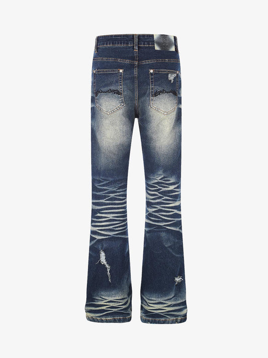 Heavyweight Washed Ripped Flared Jeans