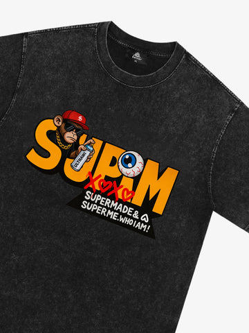 SUPM Trendy Hip-Hop Monkey Graffiti Font T-Shirt 