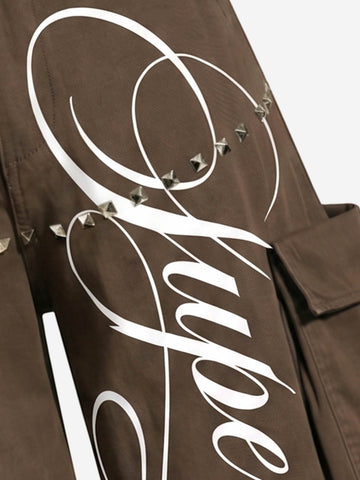 Embroidered Studded Multi-Pocket Paratrooper Cargo Jeans