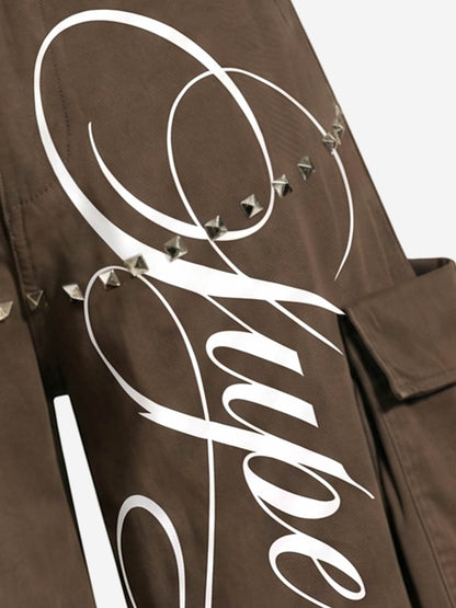 Embroidered Studded Multi-Pocket Paratrooper Cargo Jeans