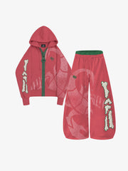 Oversized-Zip Skeleton Graphic Hoodie & Wide-Leg Sweatpants Set