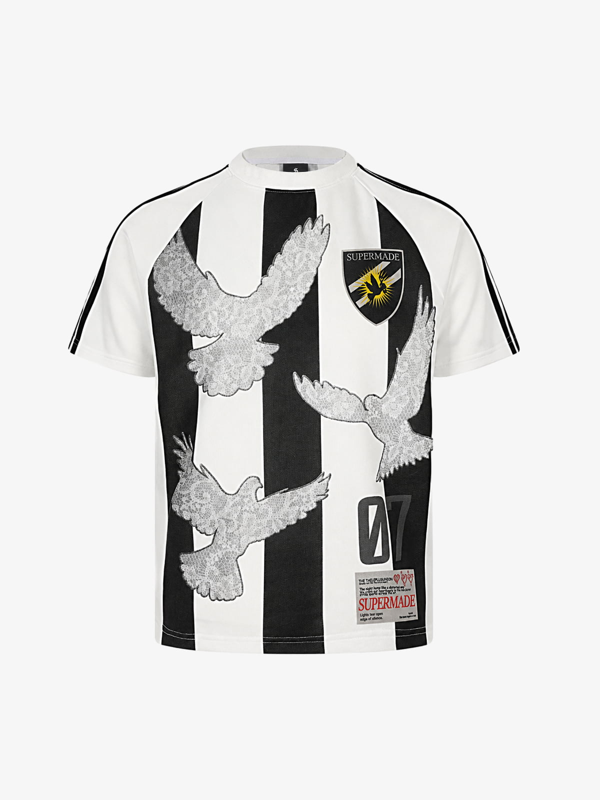 Jersey-T-Shirt mit Taubenmotiv aus Spitze