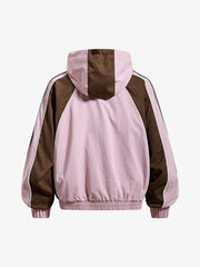 Motorcycle Letter Graphic Color Block Hooded Windbreaker Jacket