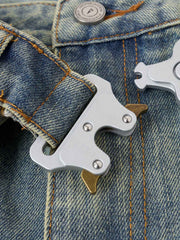 Tactical Buckle Washed Denim Shorts 