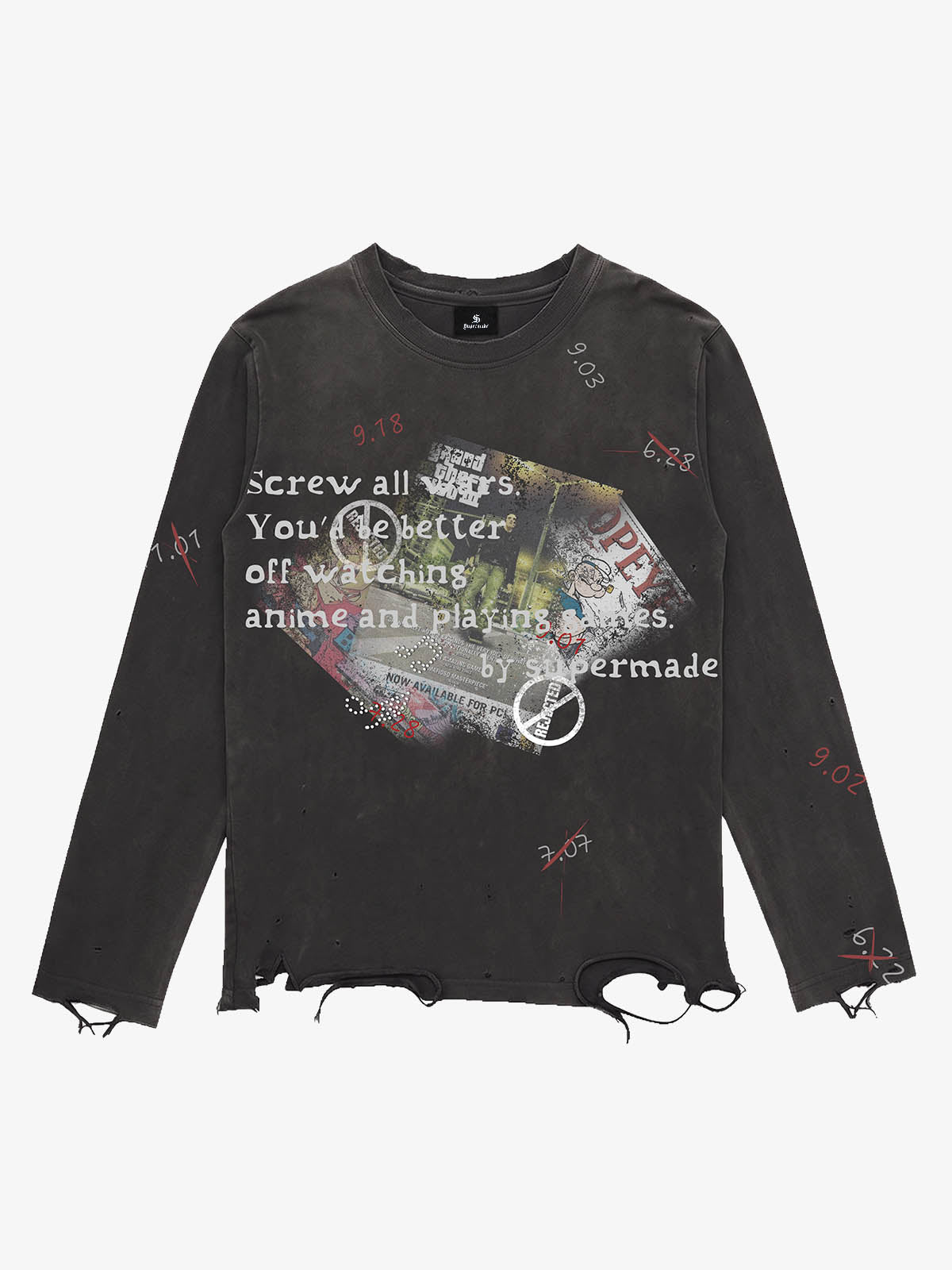 Rhinestone Graphic Dyed Long Sleeve Tee