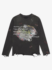 Rhinestone Graphic Dyed Long Sleeve Tee