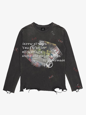 Rhinestone Graphic Dyed Long Sleeve Tee