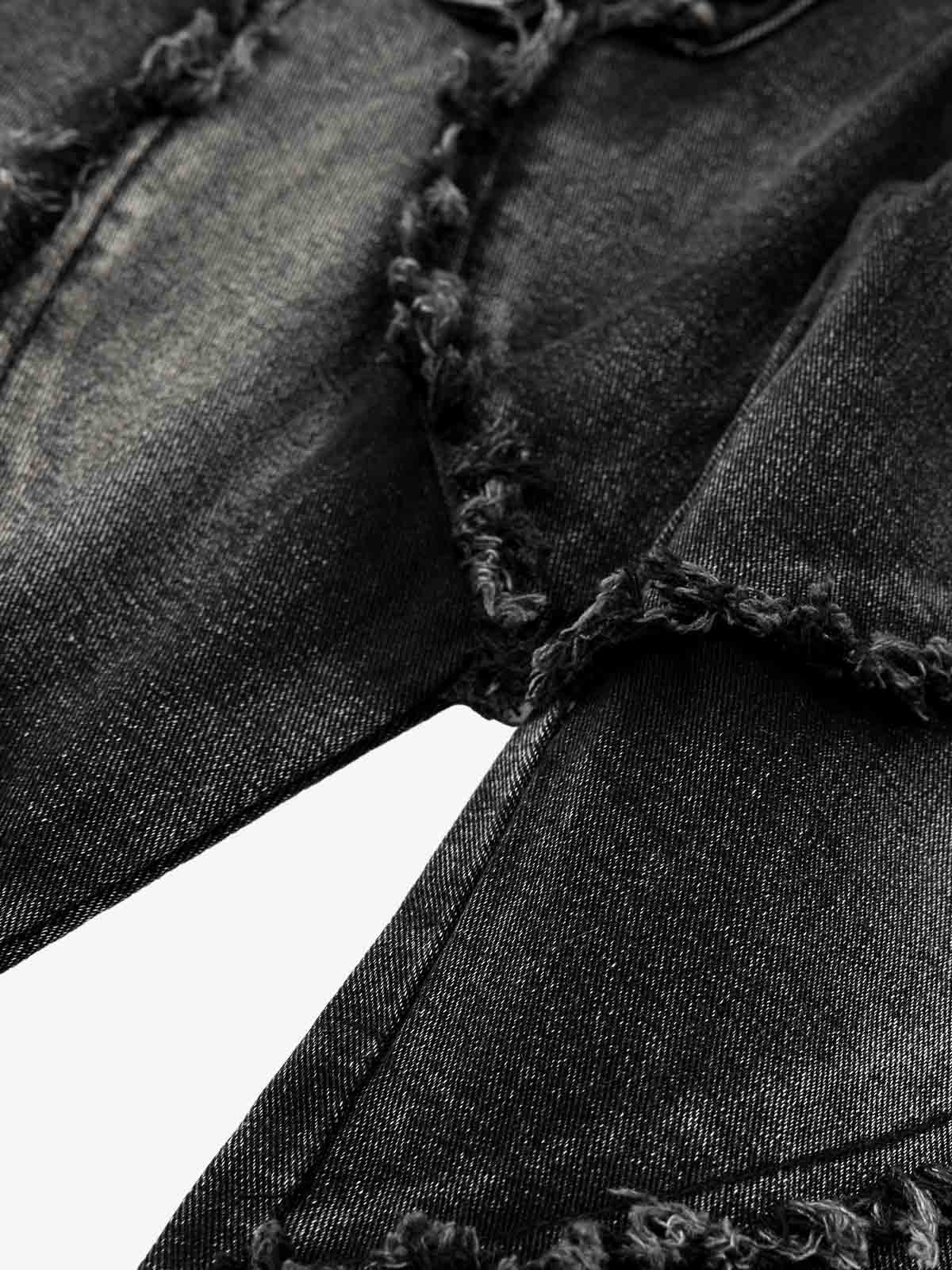 V-Seam Raw Edge Panel Distressed Utility Denim Jeans