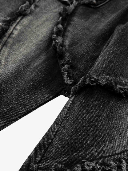 V-Seam Raw Edge Panel Distressed Utility Denim Jeans