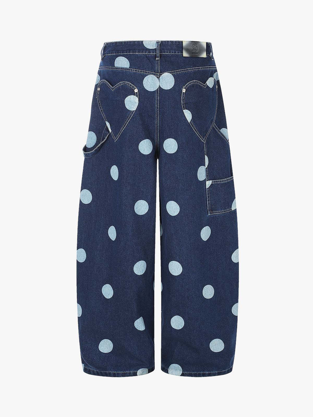 Polka Dot Heart Applique Pocket Baggy Jeans