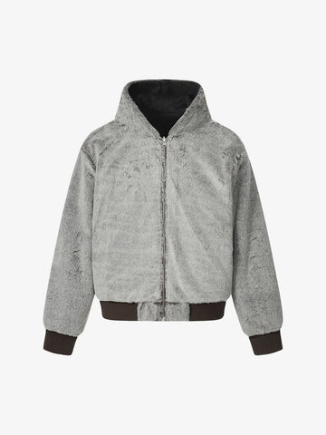 Retro Reversible Fleece Lined Zip-up Hooded Jacket 