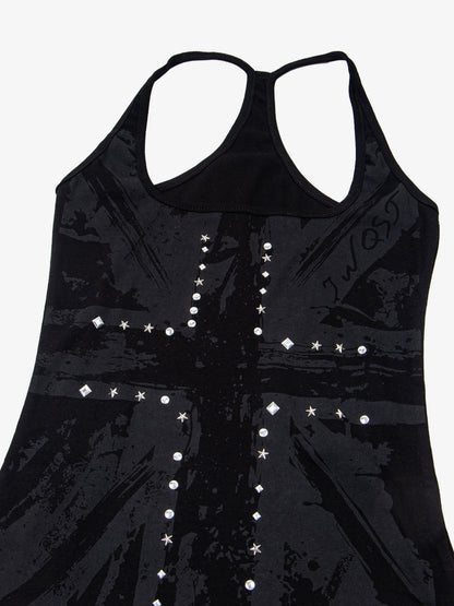 Union Jack Graphic Racerback Tank Top – Studded Cotton Blend Tank